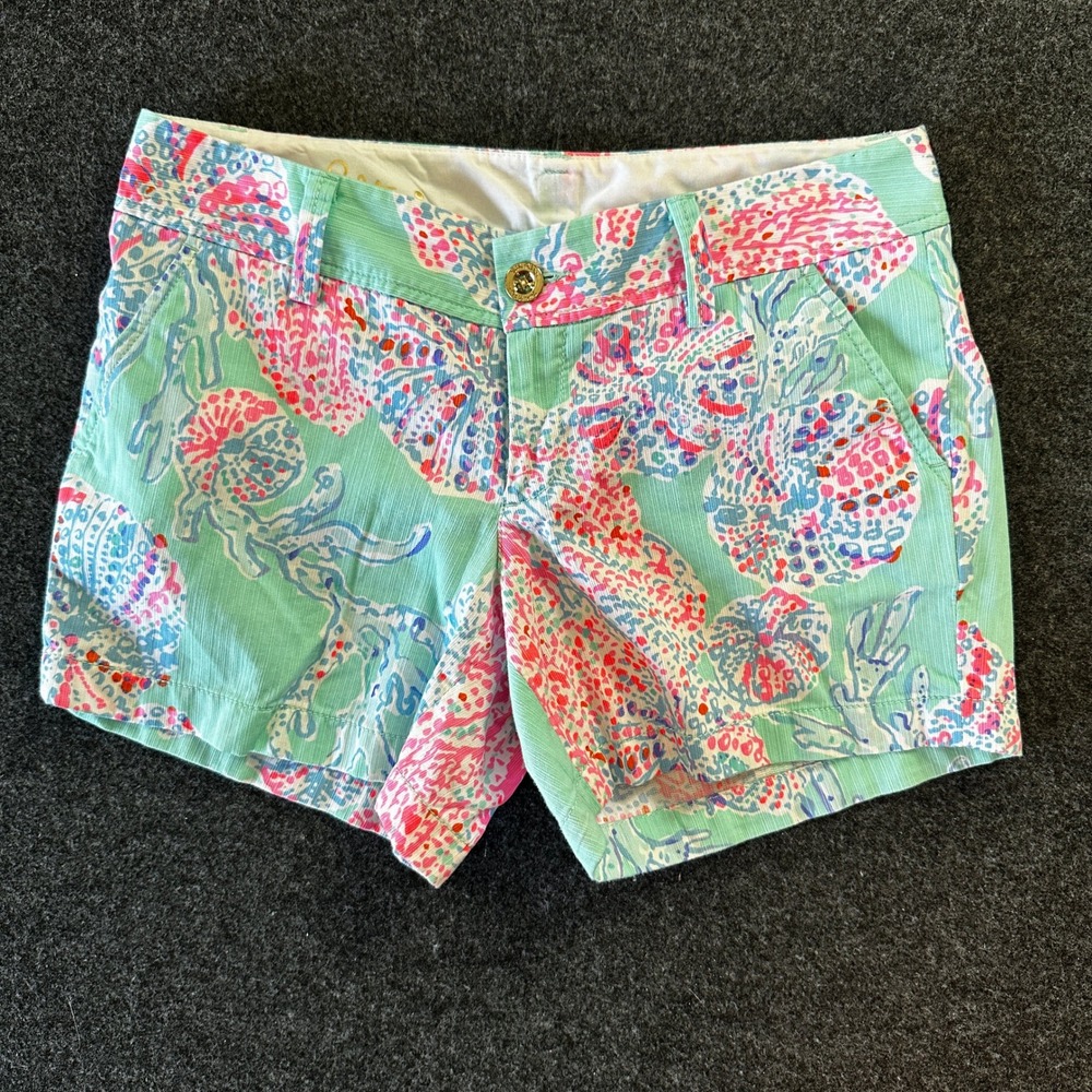 Lilly Pulitzer Callahan Shorts Size 4 Mint Green Pink Seashell Corduroy 5 Inseam
